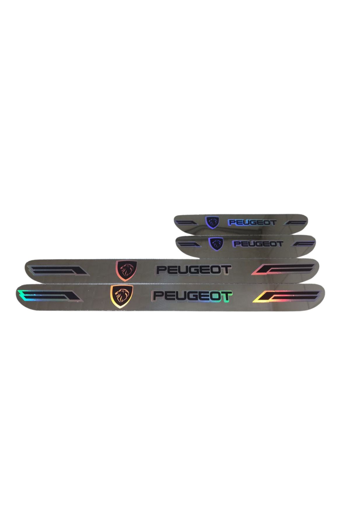 Autowise Peugeot Hologram Logolu Araca Özel Marka Logolu Aynalı Kapı Eşiği Koruyucu Yapıştırma 4'lü Set