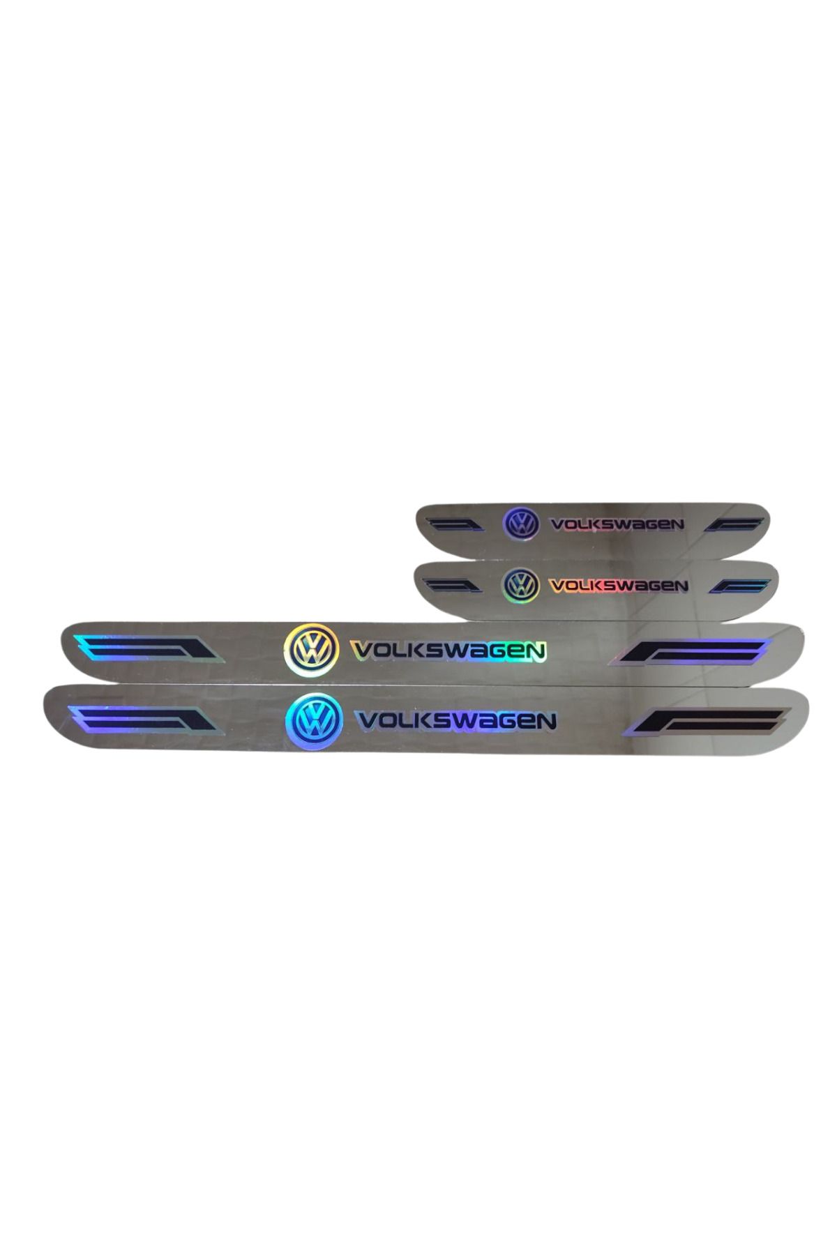 Autowise Volkswagen Hologram Logolu Araca Özel Marka Logolu Aynalı Kapı Eşiği Koruyucu Yapıştırma 4'lü Set