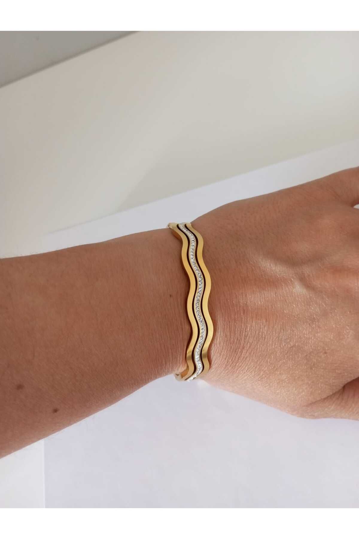 sessjewelry Gold Taşlı Kelepçe