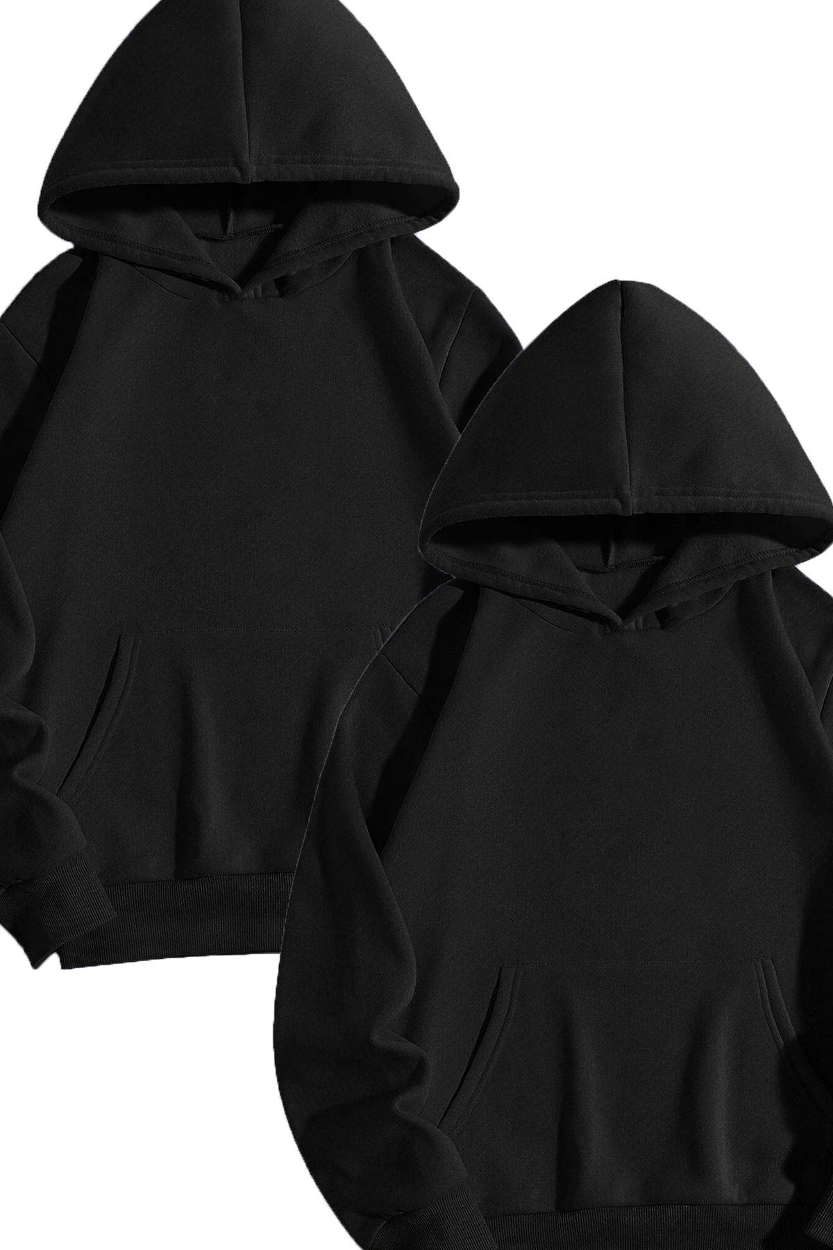 Boi 2'Li Basic Düz Sweatshirt - Siyah Oversize Sweatshirt Kapüşonlu