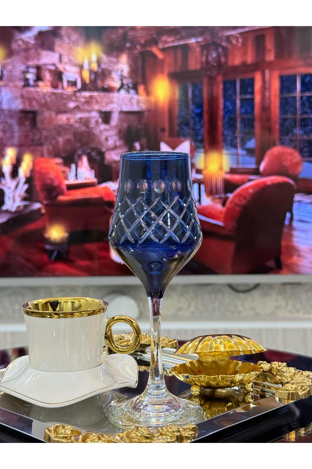 CAM Özel Kristal Kesim Bohemia Kahve Yanı Bardağı