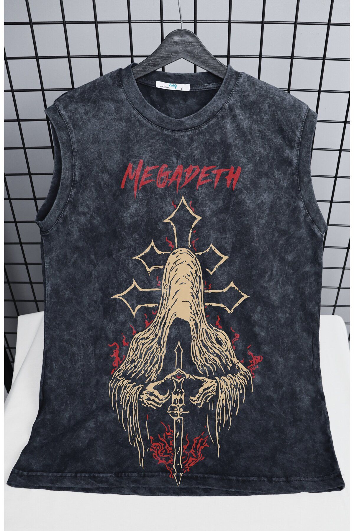 Fuddy Moda Megadeth Baskılı Yıkamalı Kolsuz Tişört, Unisex Rock Band Temalı Vintage Sıfır Kollu Atlet