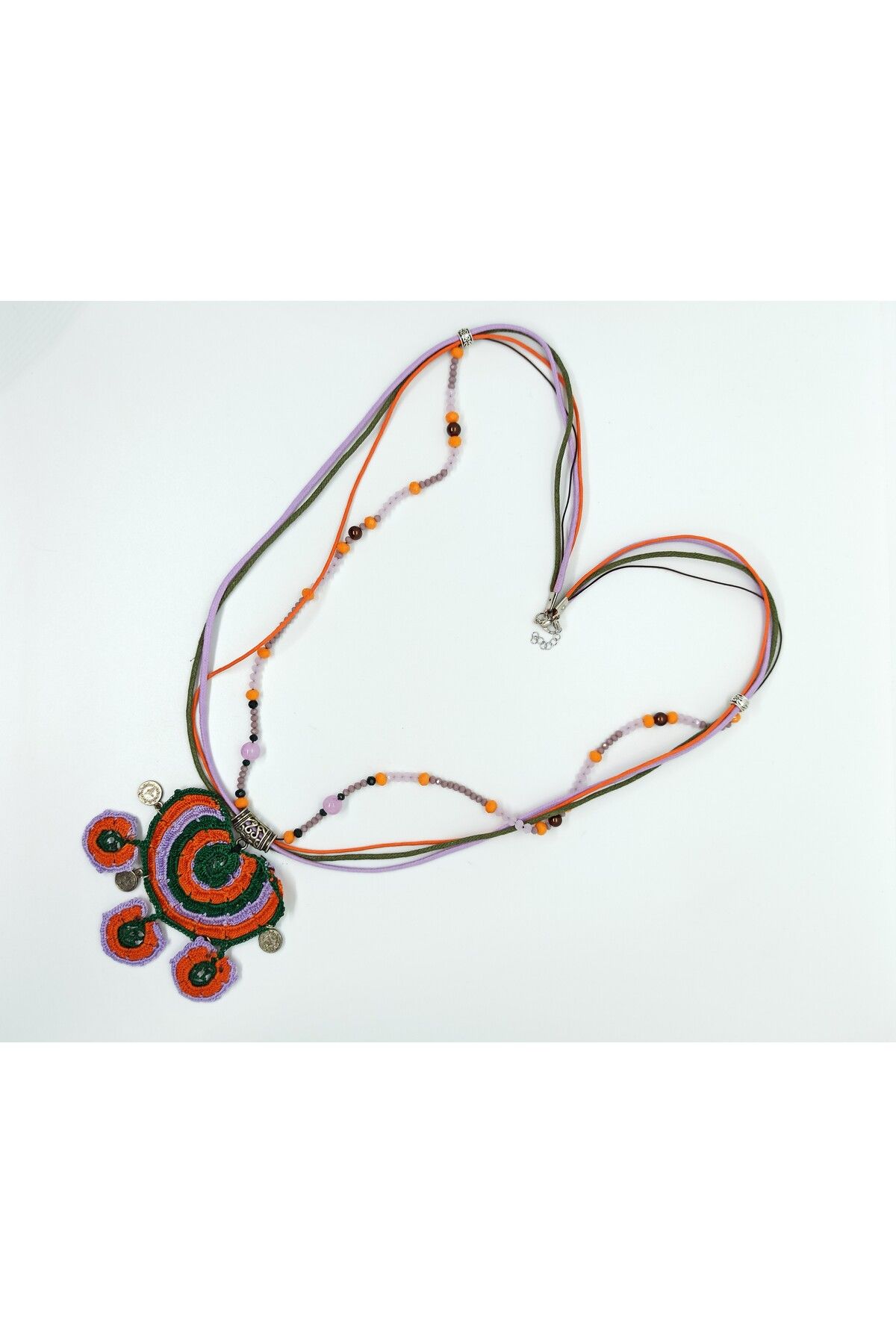 COOL&RELAX HANDMADE ETNİK OTANTİK BOHEM TASARIM LİLA YEŞİL KRİSTAL TAŞ DETAYLI KADIN UZUN KOLYE