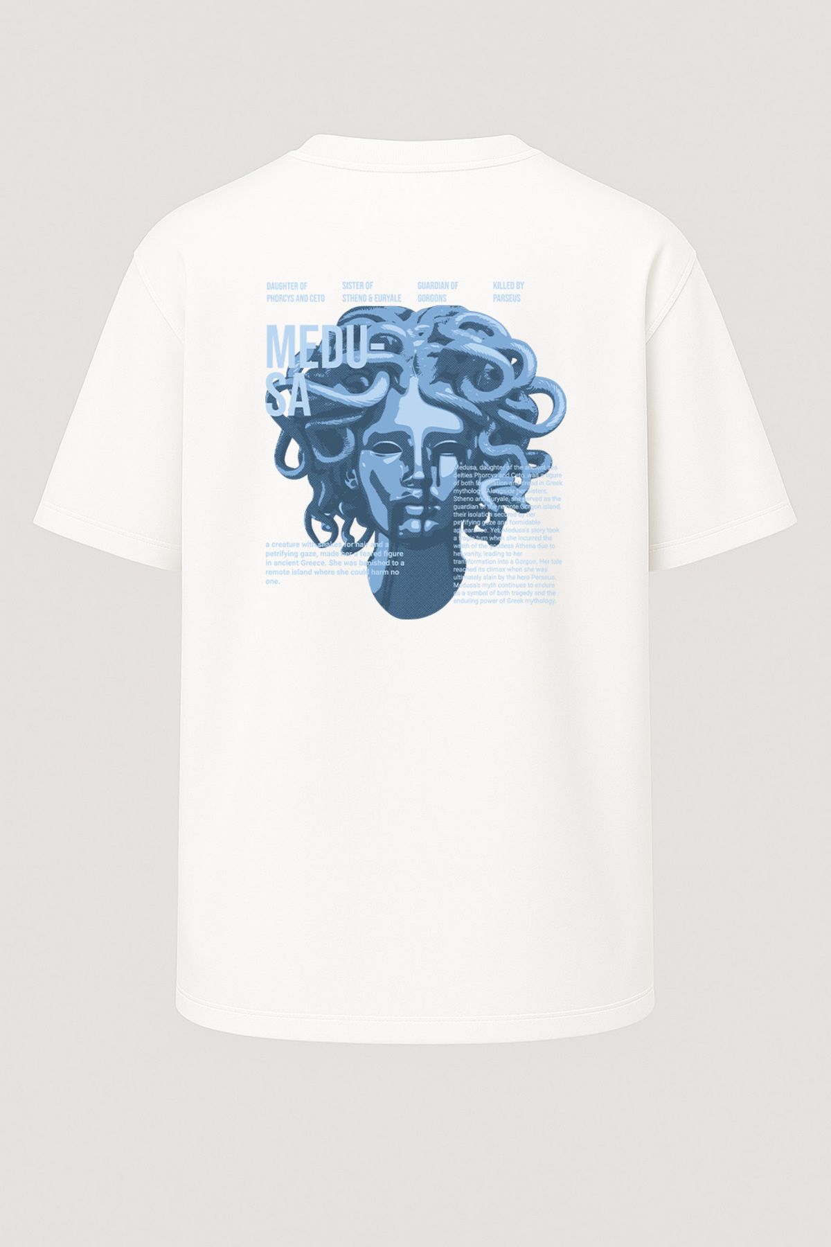 nirvoda Oversize Mavi Medusa Baskılı Unisex Tişört