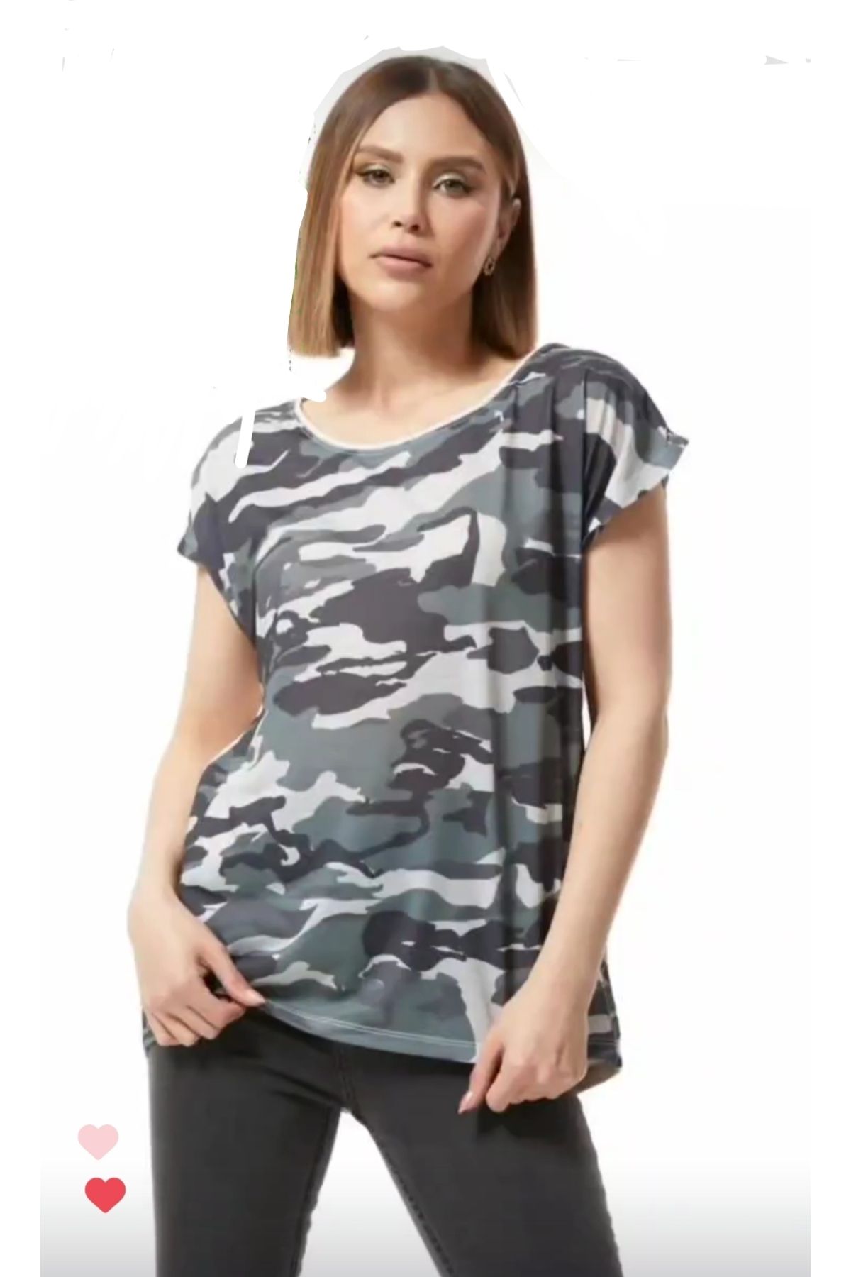 DHDmoda Kadın Kamuflaj Desenli Bluz