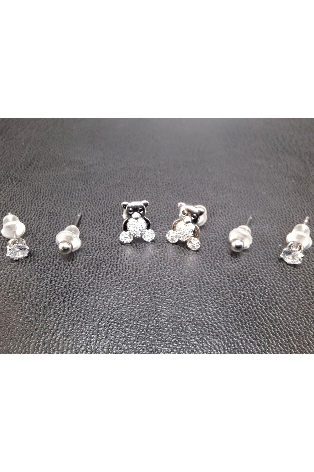 Han Ticarethane-Silver Color 6-Piece Teddy Bear Model Set Earrings 2