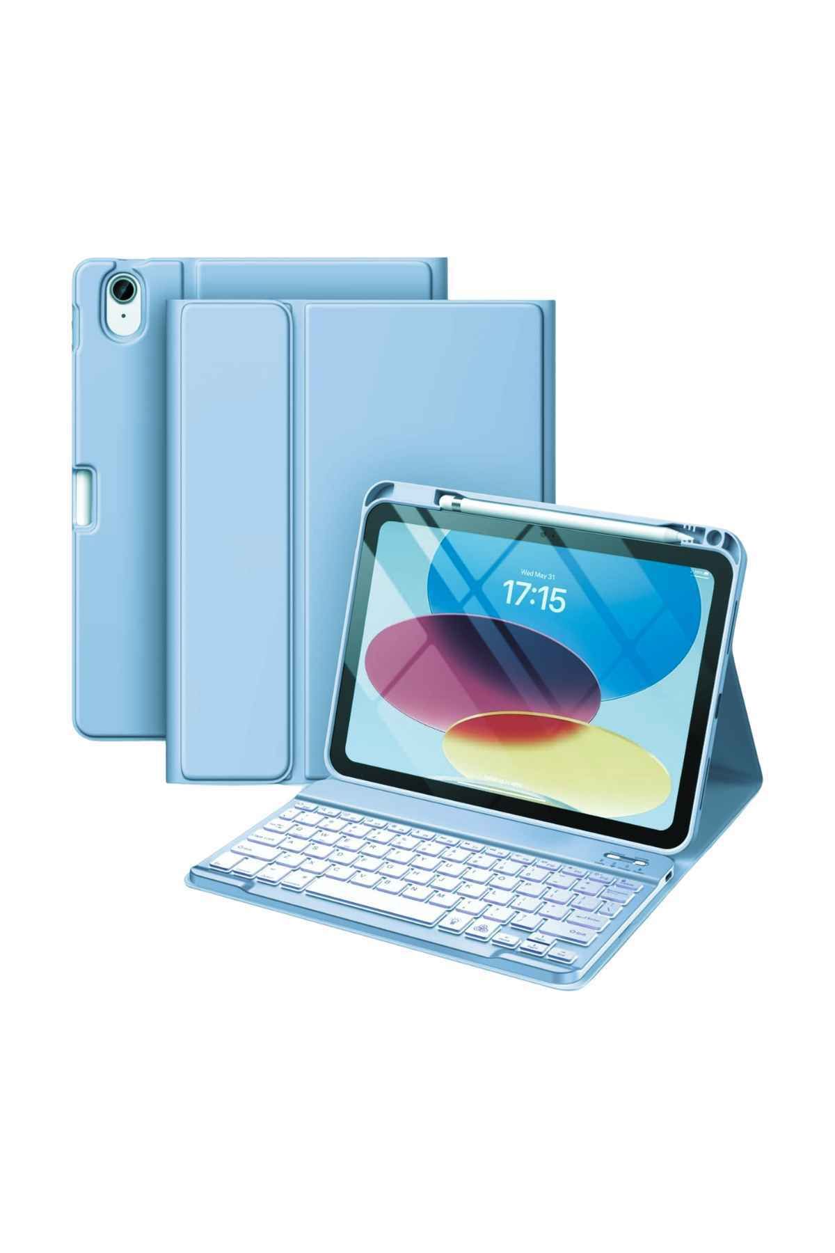 Fuchsia iPad 10. 11. Nesil Uyumlu Model A3354, A3355, A3356 A2696, A2757, A2777, A3162 Klavyeli Tablet Kılıf
