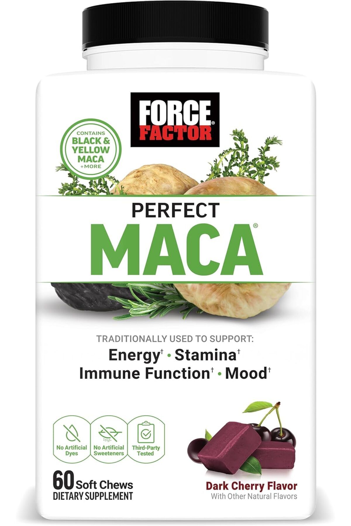 force factor , Perfect Maca DIM+Saffron(Safran)+Black Maca Antioxidants Dark Cherry, 60 Soft Chews