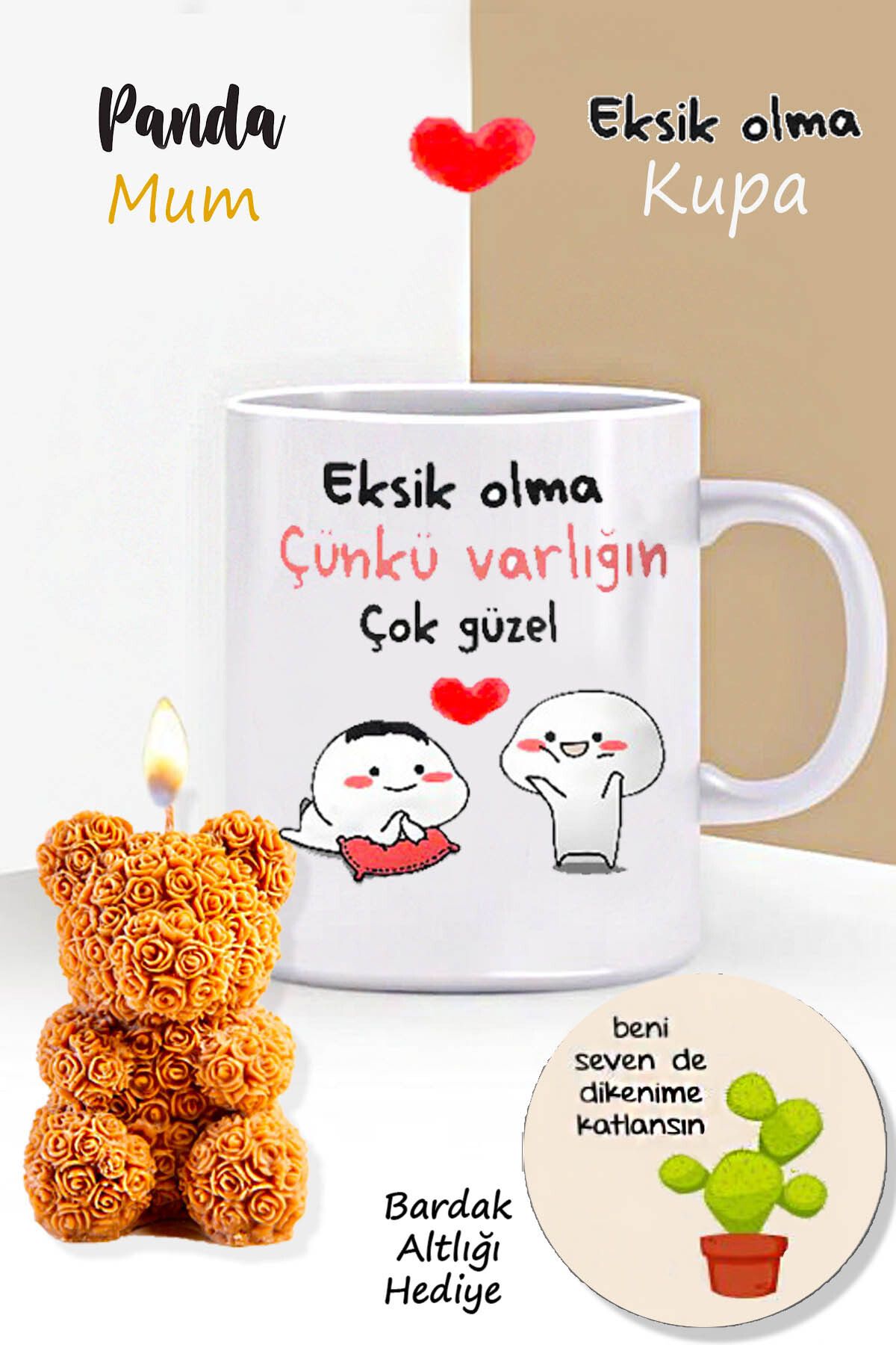 RETROGO Eksik Olma Varlığın Çok Güzel Kupa & & Teddy Bear Gül Ayıcık Mum & Bardak Atlığı