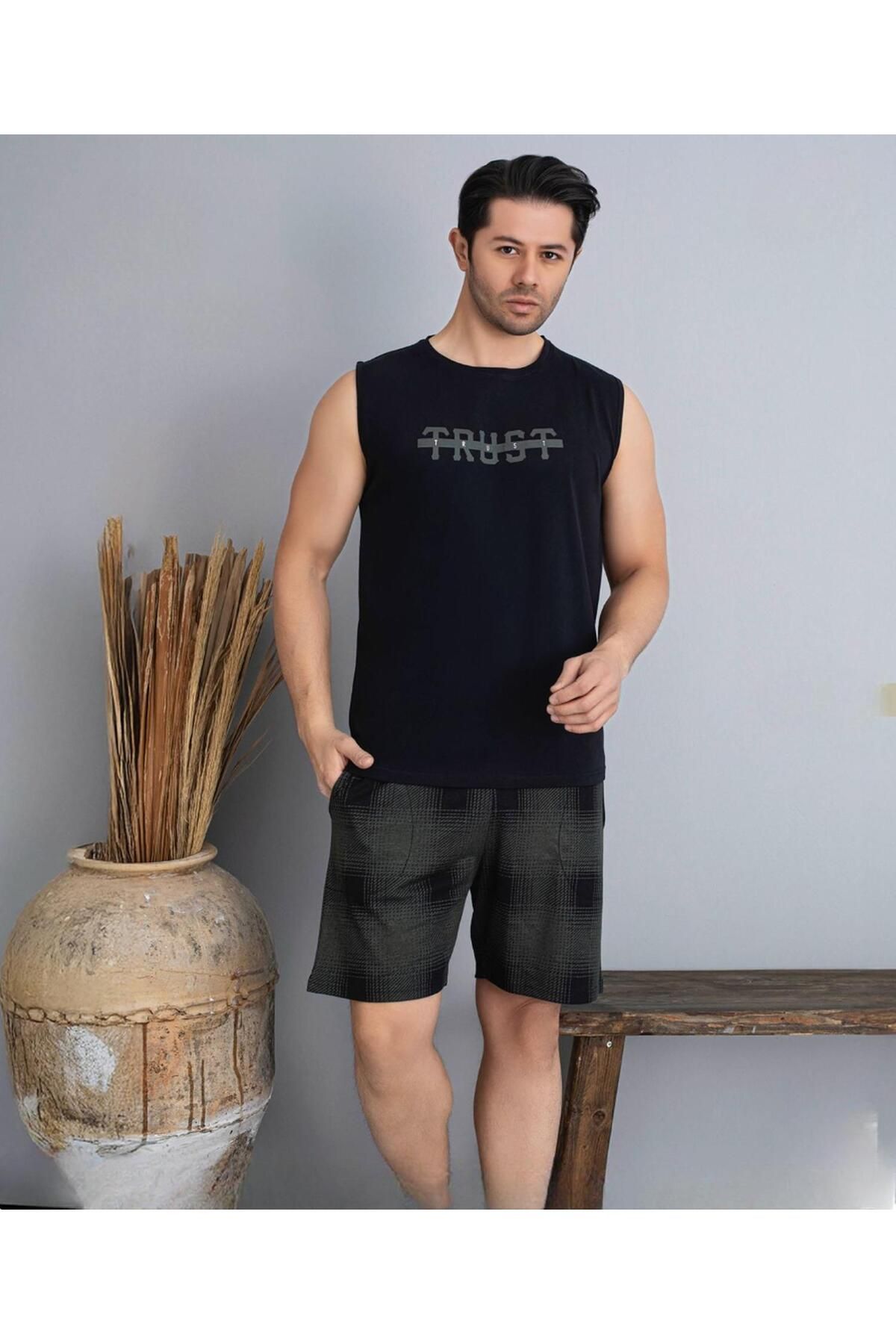 Pijamoni Erkek Bisiklet Yaka Kolsuz Şortlu Pijama Takımı 6185/3 - 1 Adet