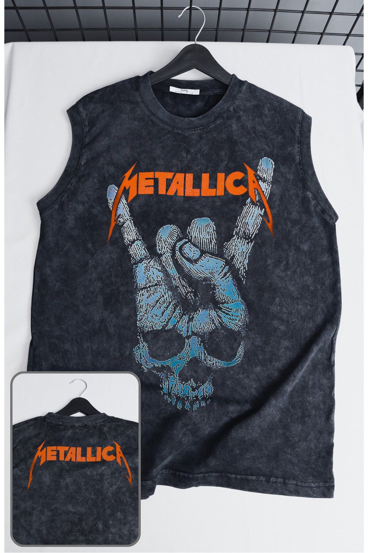 Fuddy Moda Metallica Rock Baskılı Yıkamalı Kolsuz Tişört, Unisex Rock Band Temalı Sıfır Kollu Vintage Atlet