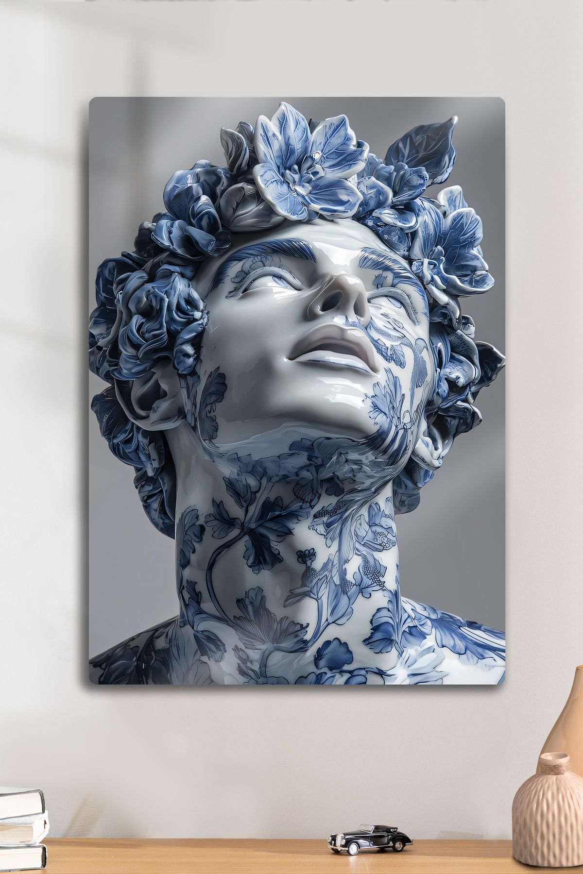 DekorHane 3D Görünüm, Metal Üzerine Ultra Parlak Baskı, Boyalı Çini Adam, Heykel Tablo
