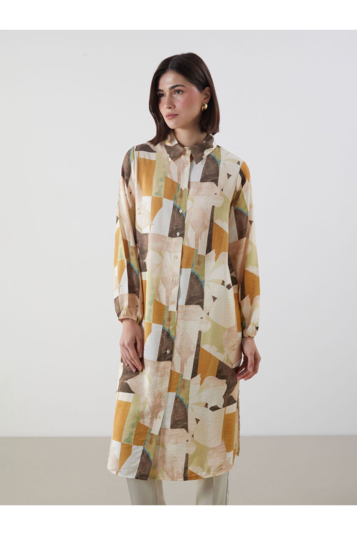 LC Waikiki LCW Modest Ekru Desenli Kadın Gömlek Tunik S5FE23Z8NVY25