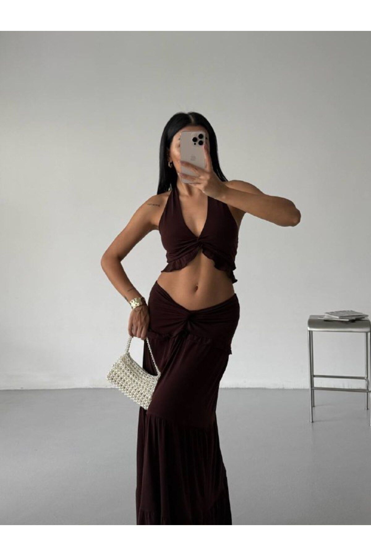 Castivo Fashion Volanlı Düğüm Detaylı Halter Büstiyer