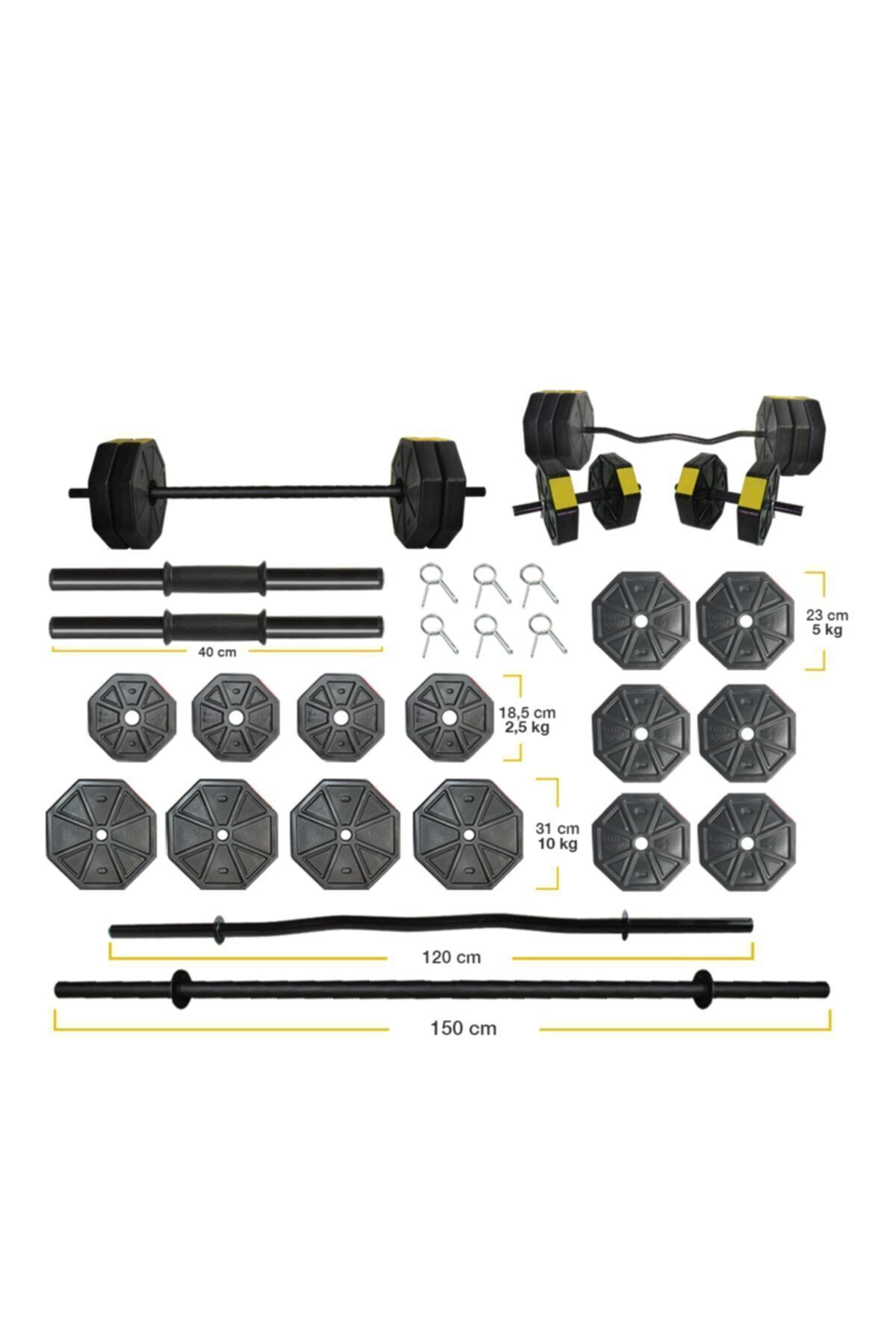 SerenityHaven 80 Kg Düz Bar (150 CM) Z Bar (120 CM) Full Dambıl Halter Ağırlık Set Sarı Kapaklı
