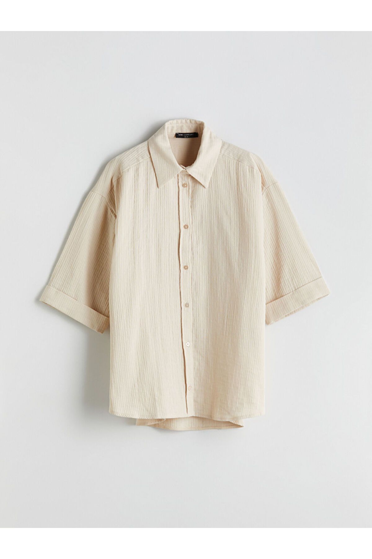 LC Waikiki LCW Comfort Bej Oversize Dokulu Kadın Gömlek S5KV78Z8NVY25