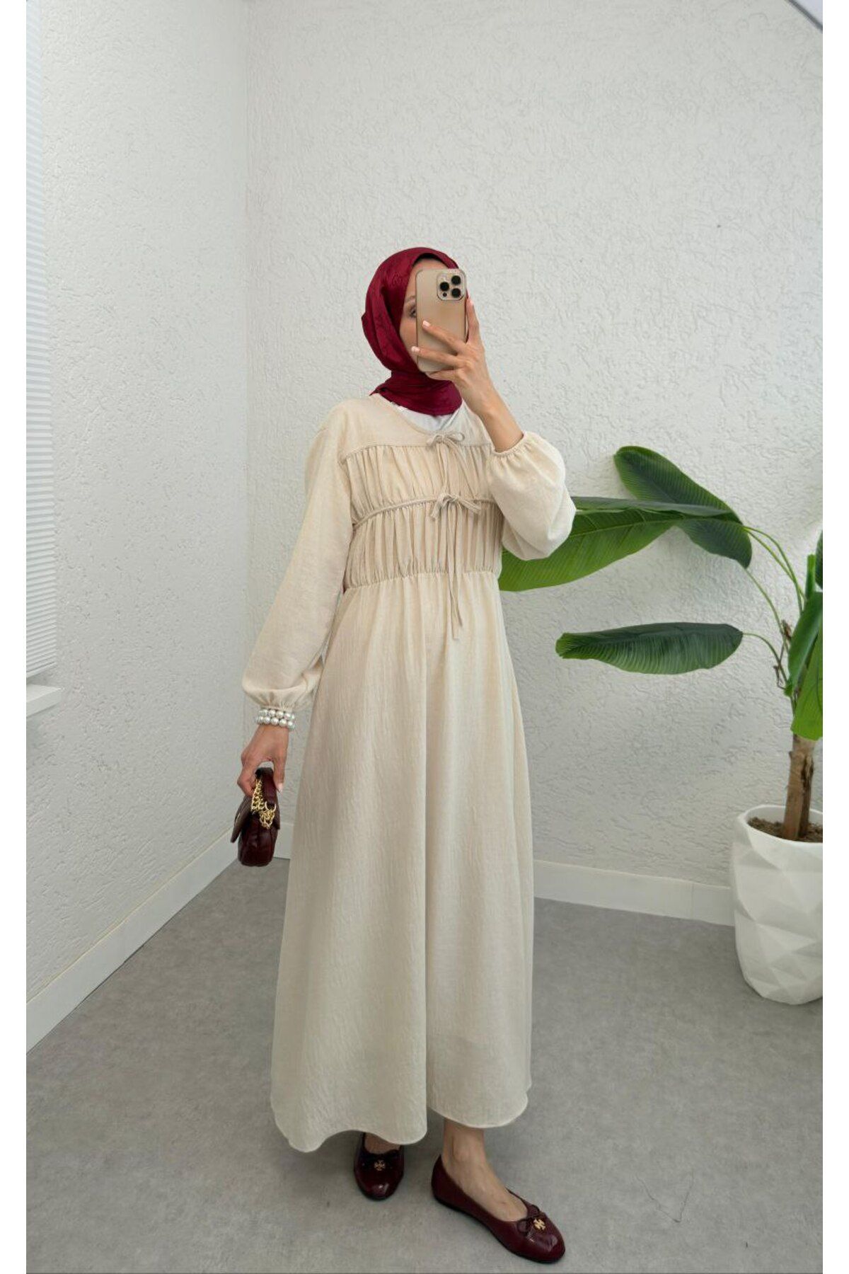 Castivo Fashion Fırfır Bağcıklı Kruvaze Yaka Salaş elbise