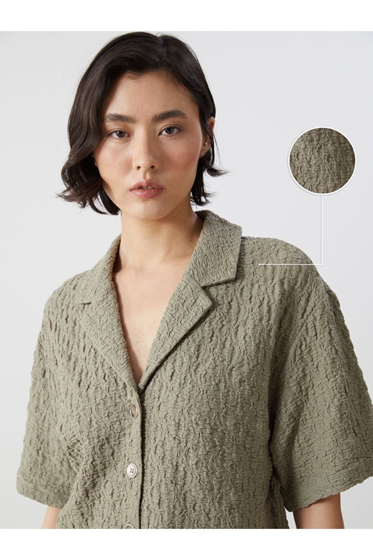 LC Waikiki LCW Vision Haki Loose Fit Dokulu Kadın Gömlek S5CU19Z8NVY25