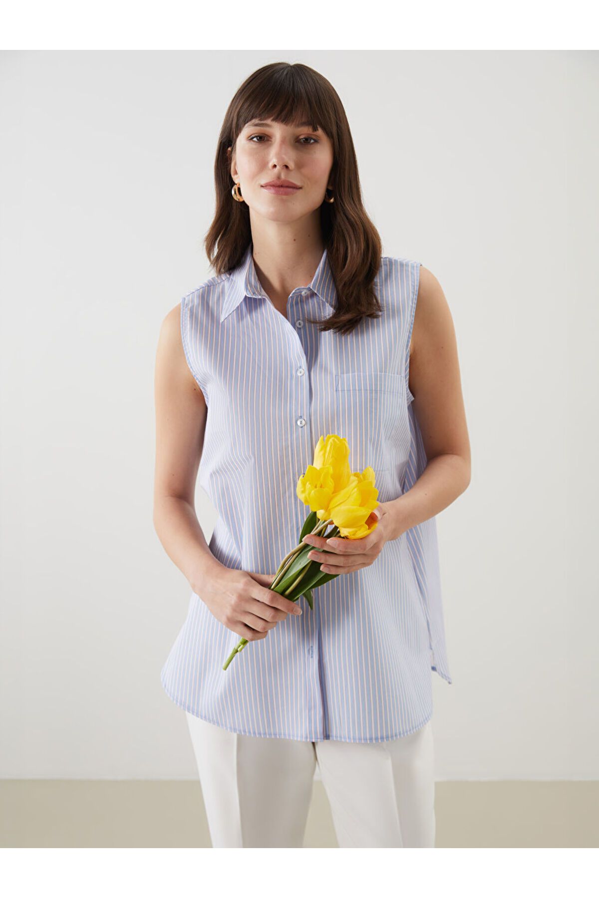 LC Waikiki LCWAIKIKI Classic Mavi Çizgili Poplin Kadın Gömlek S5KF89Z8NVY25