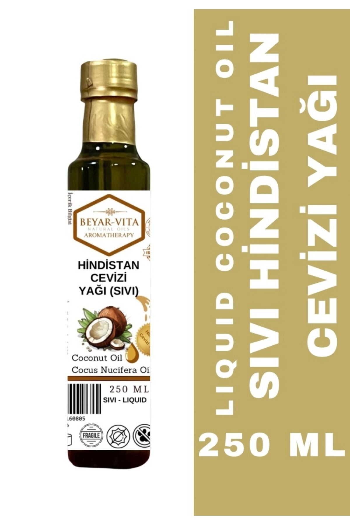 BEYARVİTA Sıvı Hindistan Cevizi Yağı 250 ml – Soğuk Sıkım – Cam Şişe -donmayan sıvı form