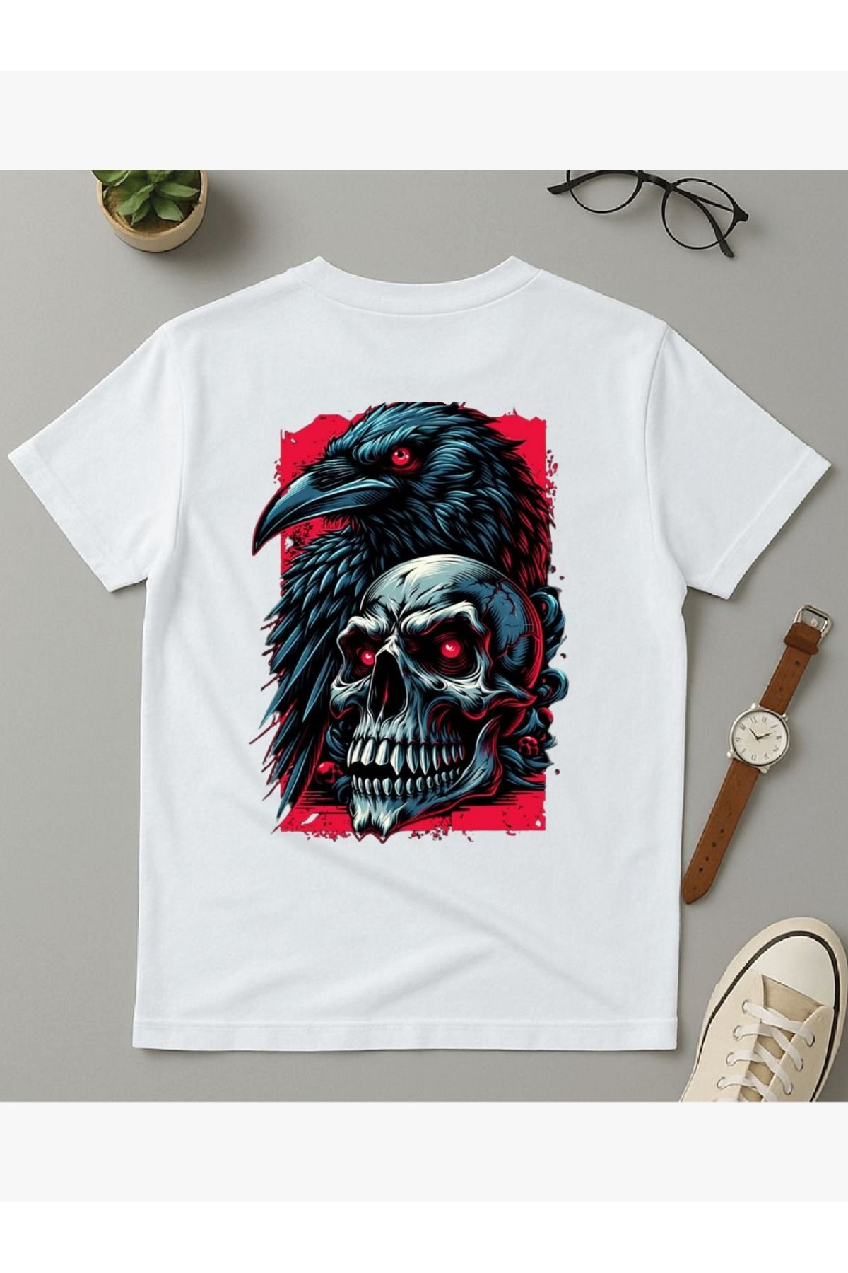 Artwen İskelet-Karga Baskılı Regular Fit Tişört