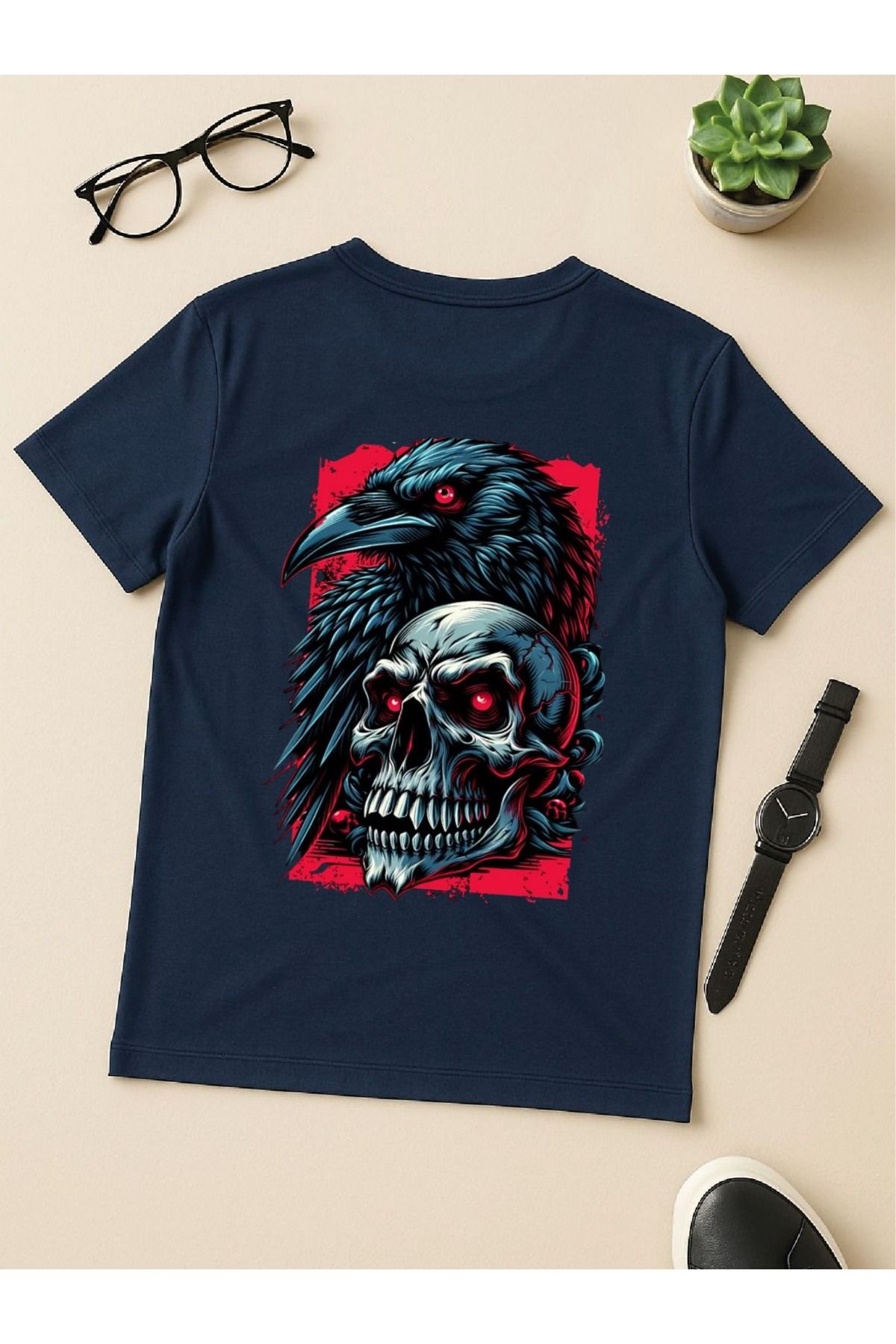 Artwen İskelet-Karga Baskılı Regular Fit Tişört