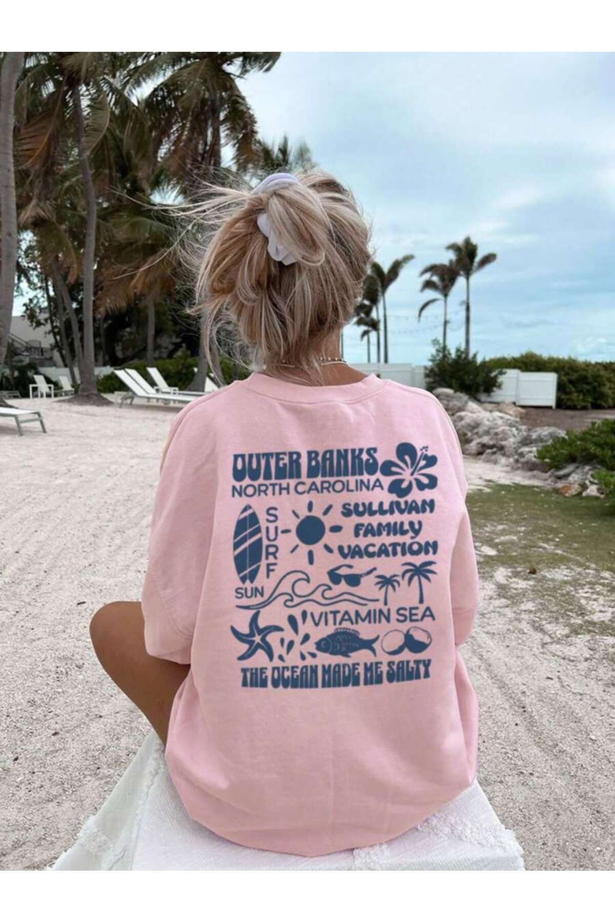 cc collection Kadın Quter Banks Baskılı Oversize Pamuklu Bisiklet Yaka T-Shirt Tişört