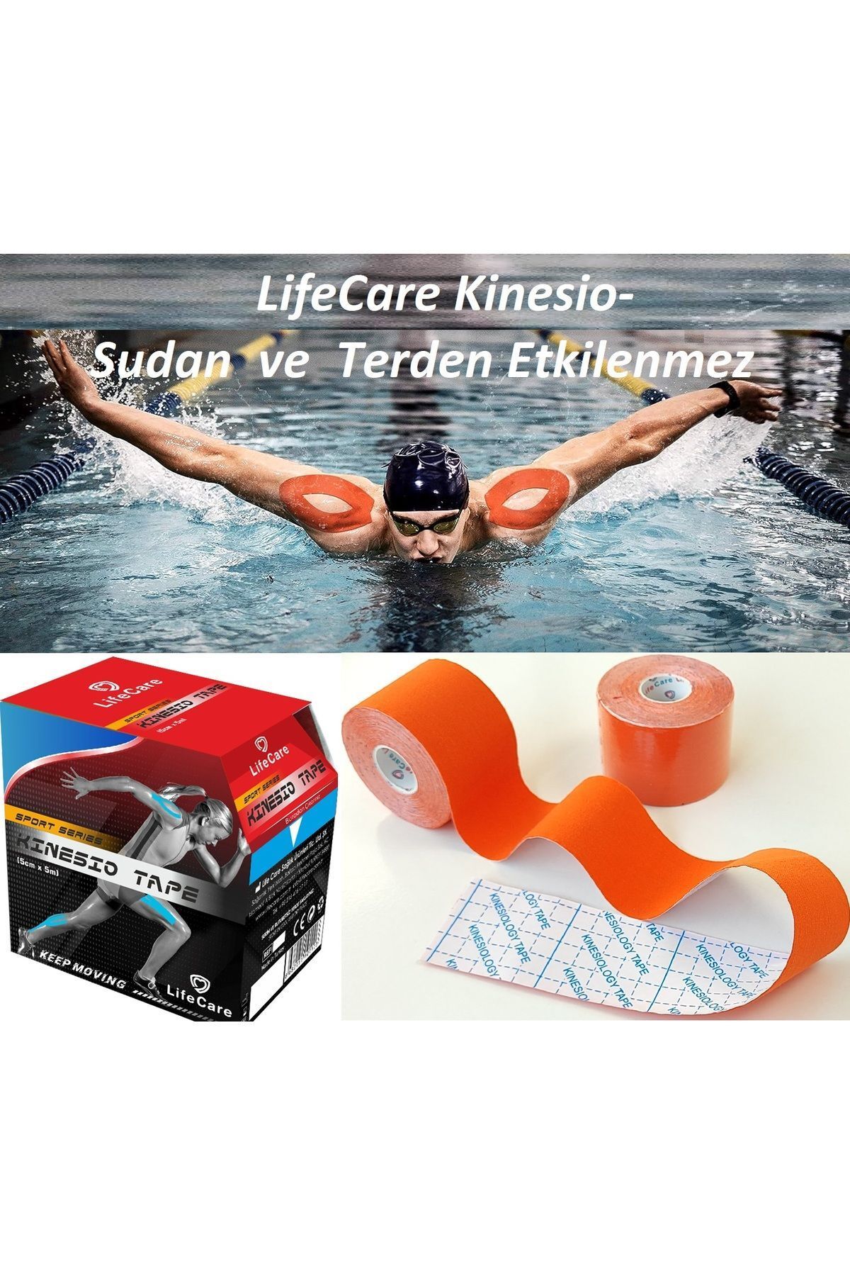 SerenityHaven Kinezyo bandı Turuncu 5 cm X 5 m Ağrı Bandı