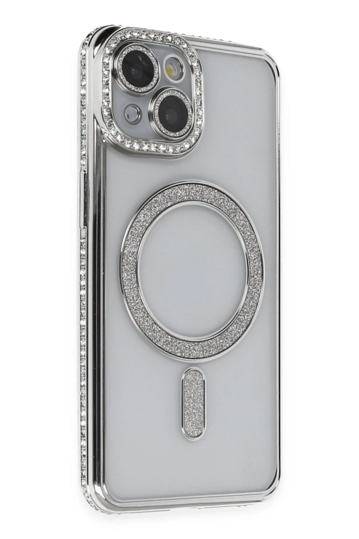 NewFace iPhone 14 Kılıf Joke Simli Magneticsafe Kılıf - Gümüş FLKRY