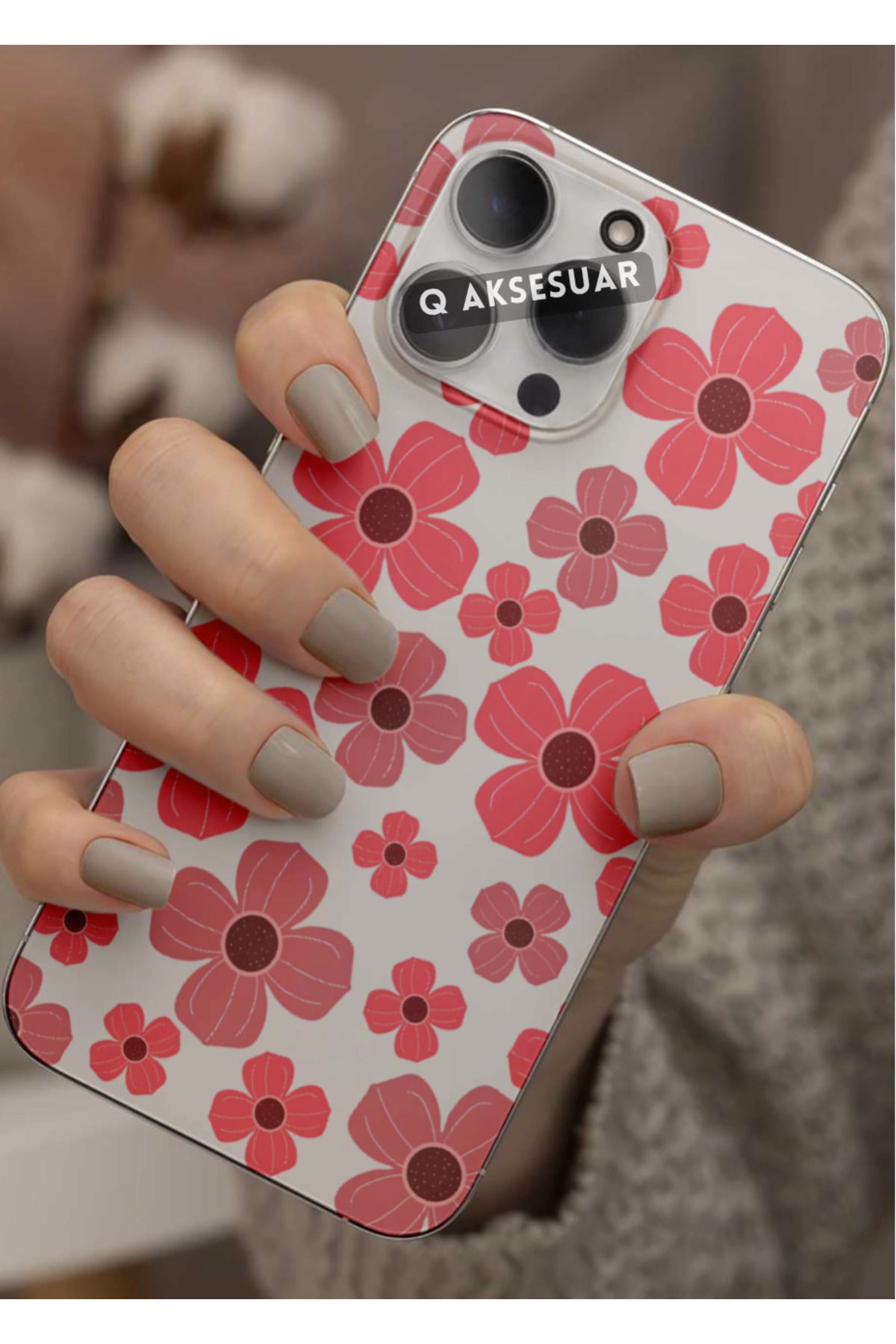 Q Aksesuar Tecno Camon 19 Neo Uyumlu Pembe Çiçekler Tasarımlı Şeffaf Telefon Kılıfı Kapak Case