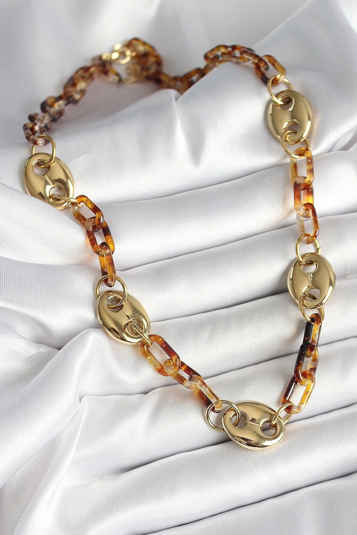 STOREMAX Leopar Desenli Mika Gold Renk Zincir Kadın Kolye