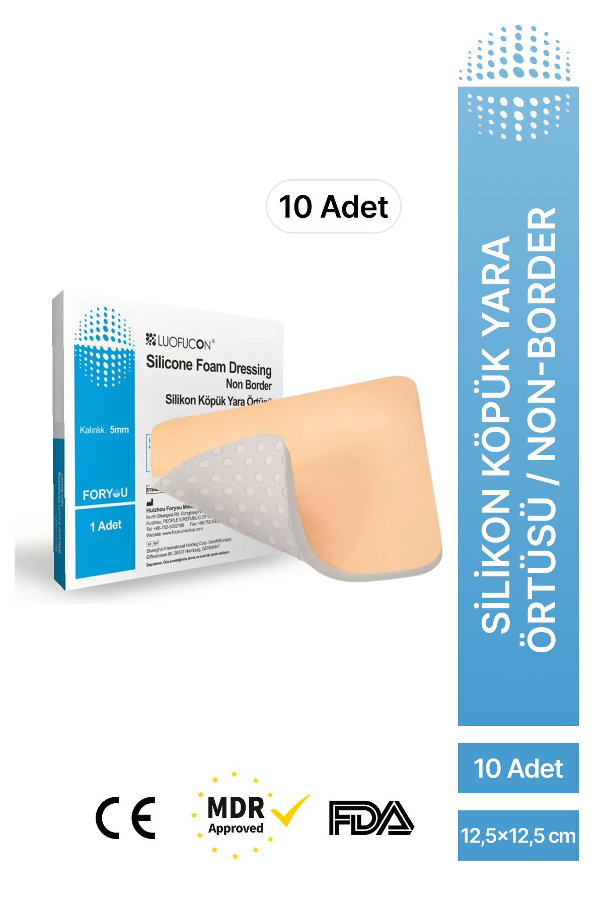 luofucon ® Silikon Köpük Yara Örtüsü Non-border (12,5x12,5 cm) (10 Adet)