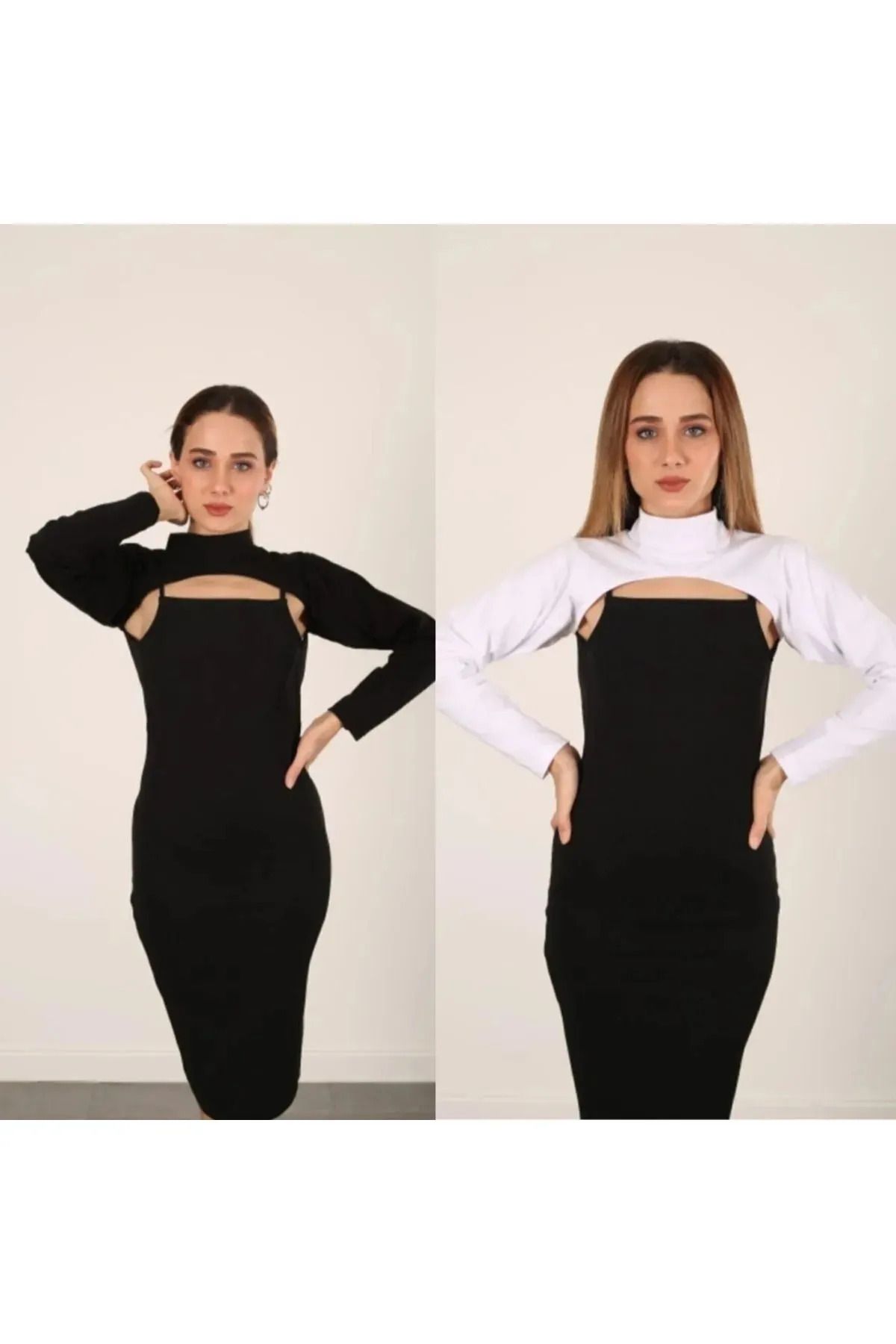 ELASYA Dik Yaka Uzun Kollu Boyunluklu
