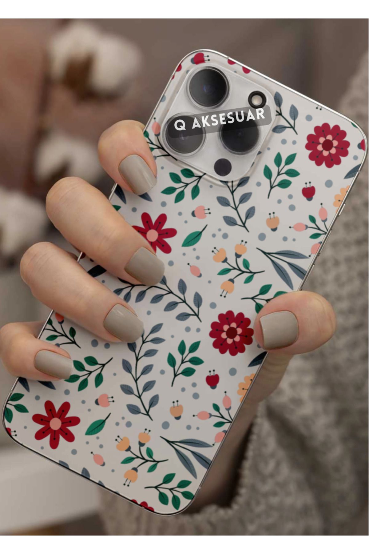 Q Aksesuar Xiaomi 12 Pro Uyumlu Çiçekler Tasarımlı Şeffaf Telefon Kılıfı Kapak Case