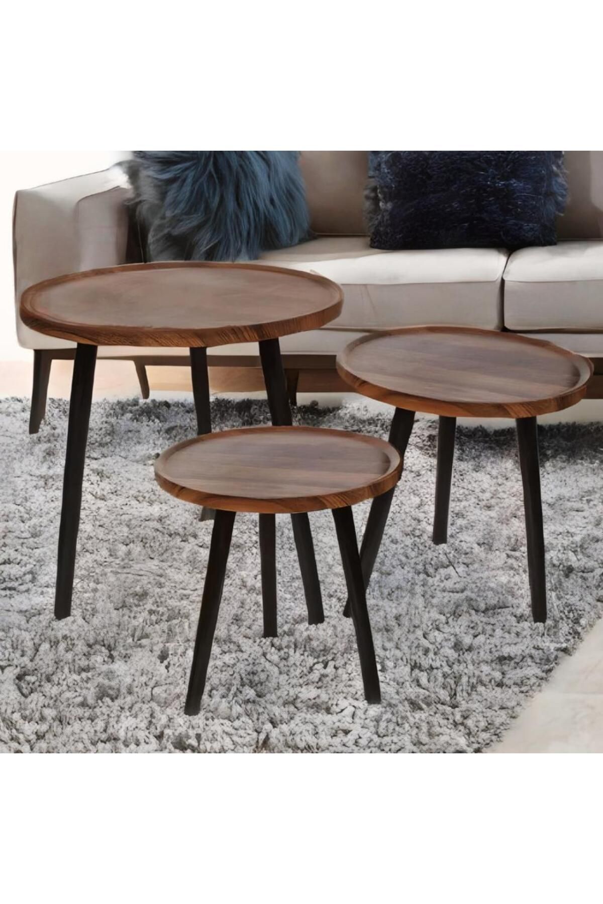 Un-Set of 3 tables with an elegant wooden design that fits every corner of your home. 3