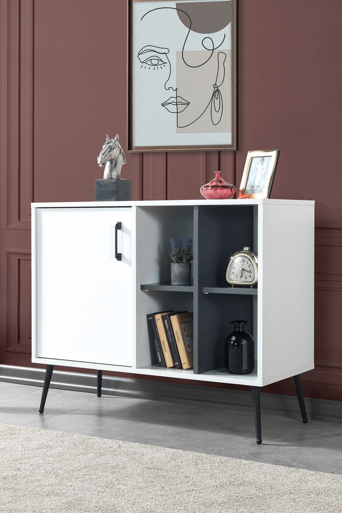 Evmo Home 4112 Şile Metal Ayaklı Metal Kulplu 100 Cm Konsol - Tv Ünitesi - Yemek Odası - Kahve Köşesi