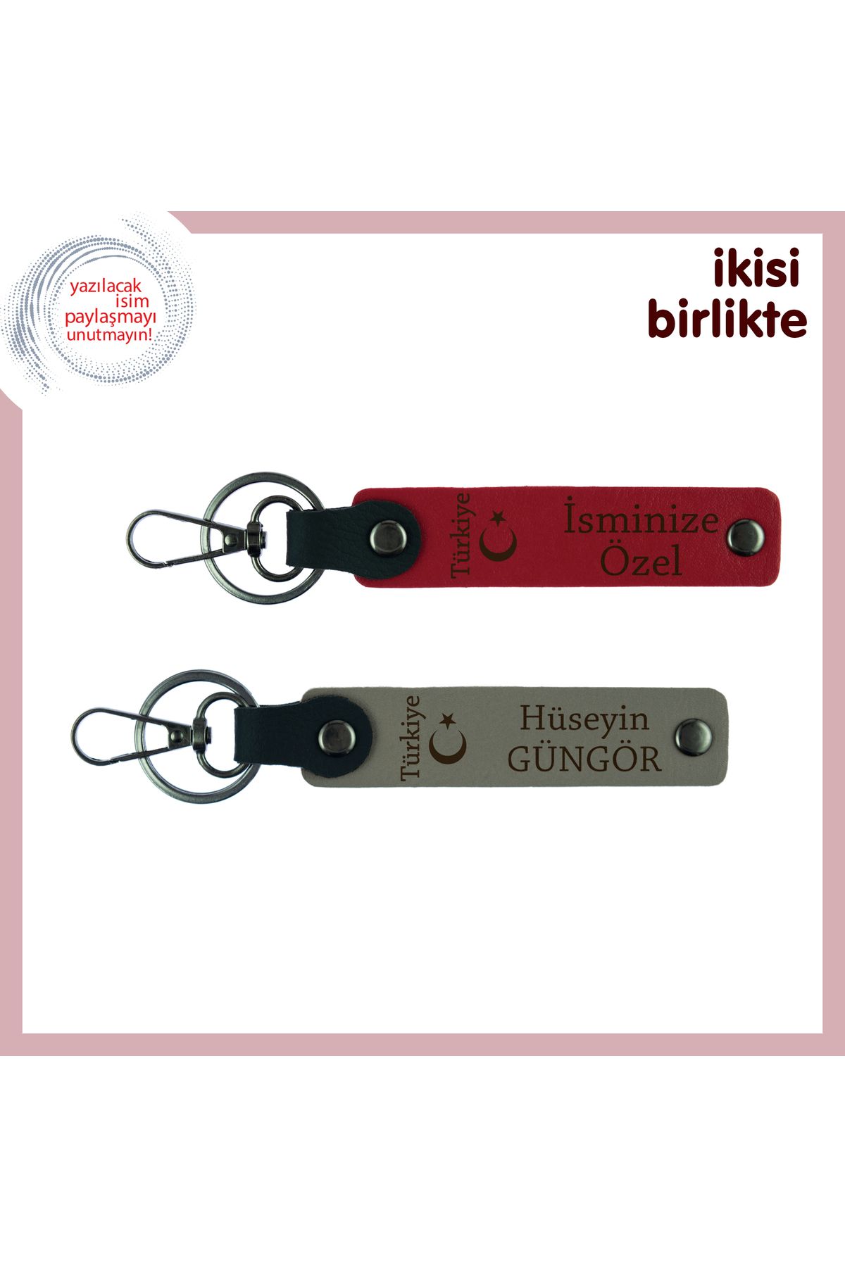 Miaju-Ayyıldız and Türkiye Motif Keychain Set – Gift That Can Be Written on with Name, Red-Ash Gray 1