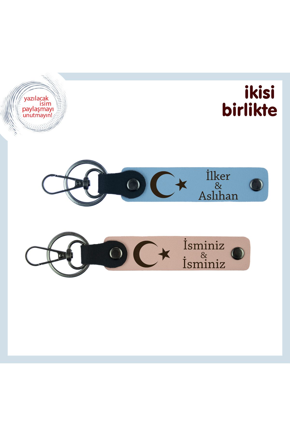 Miaju Askerlik Anısı Olarak Kalacak Hediye – Ay Yıldızlı İsimli Anahtarlık Takımı, Gök Mavi-Yavru Ağzı