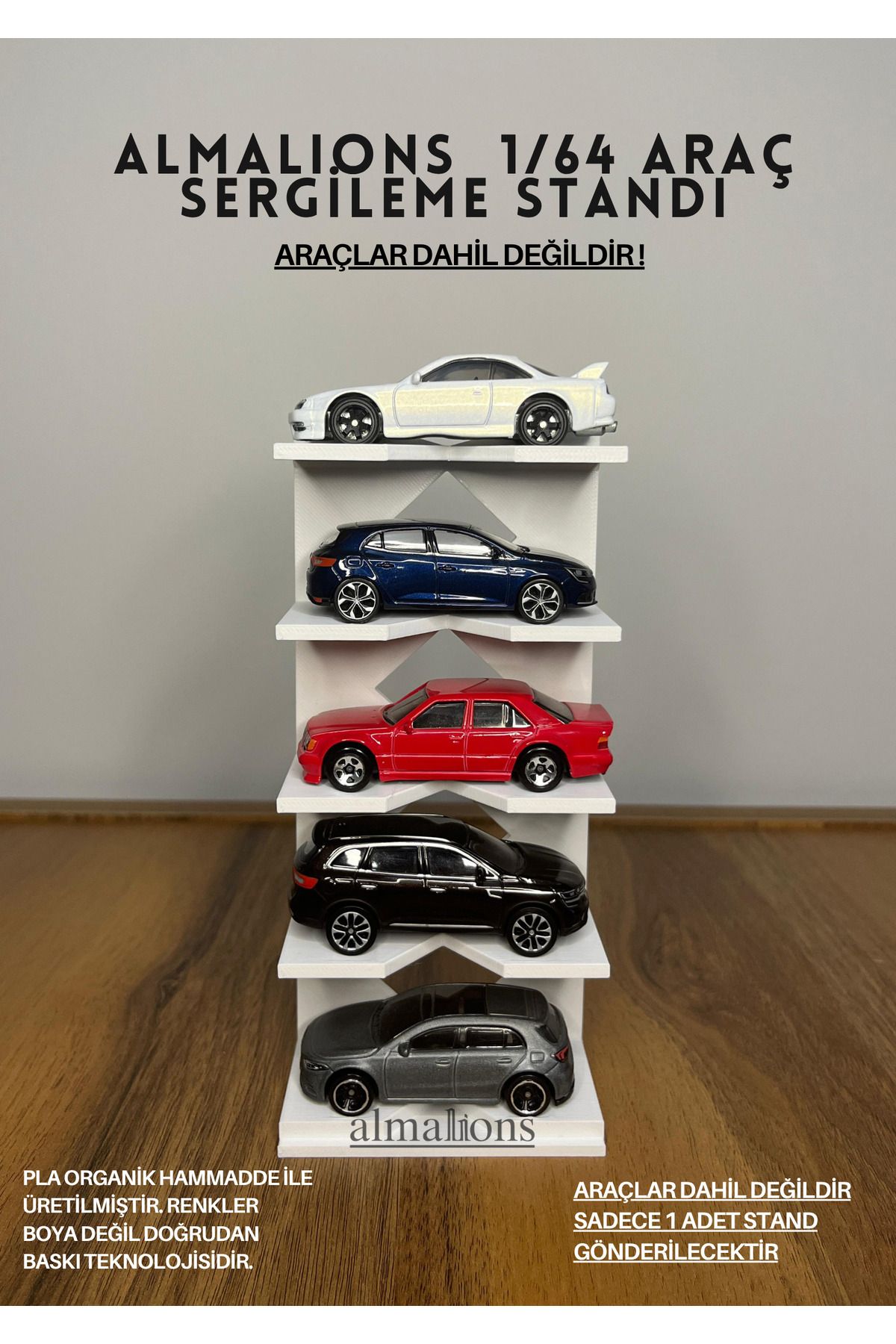 almalions 1/64 ÖLÇEK ARAÇ SERGİLEME STANDI (5 ARAÇLIK) - BEYAZ - ARAÇLAR DAHİL DEĞİLDİR!