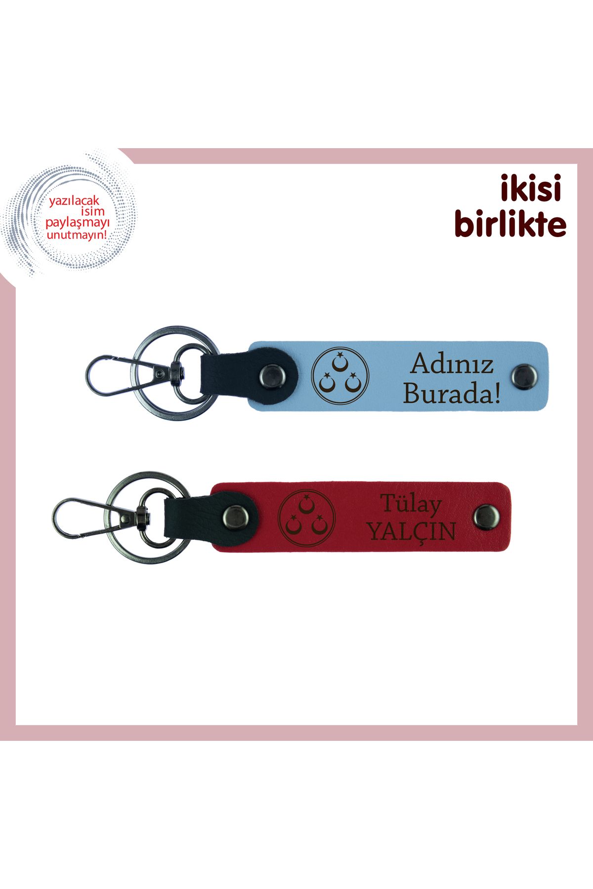 Miaju Klasik Severler İçin Vatansever Dokunuş – Üç Ayyıldız ve İsimli Anahtarlık 2' li, Gök Mavi-Kırmızı