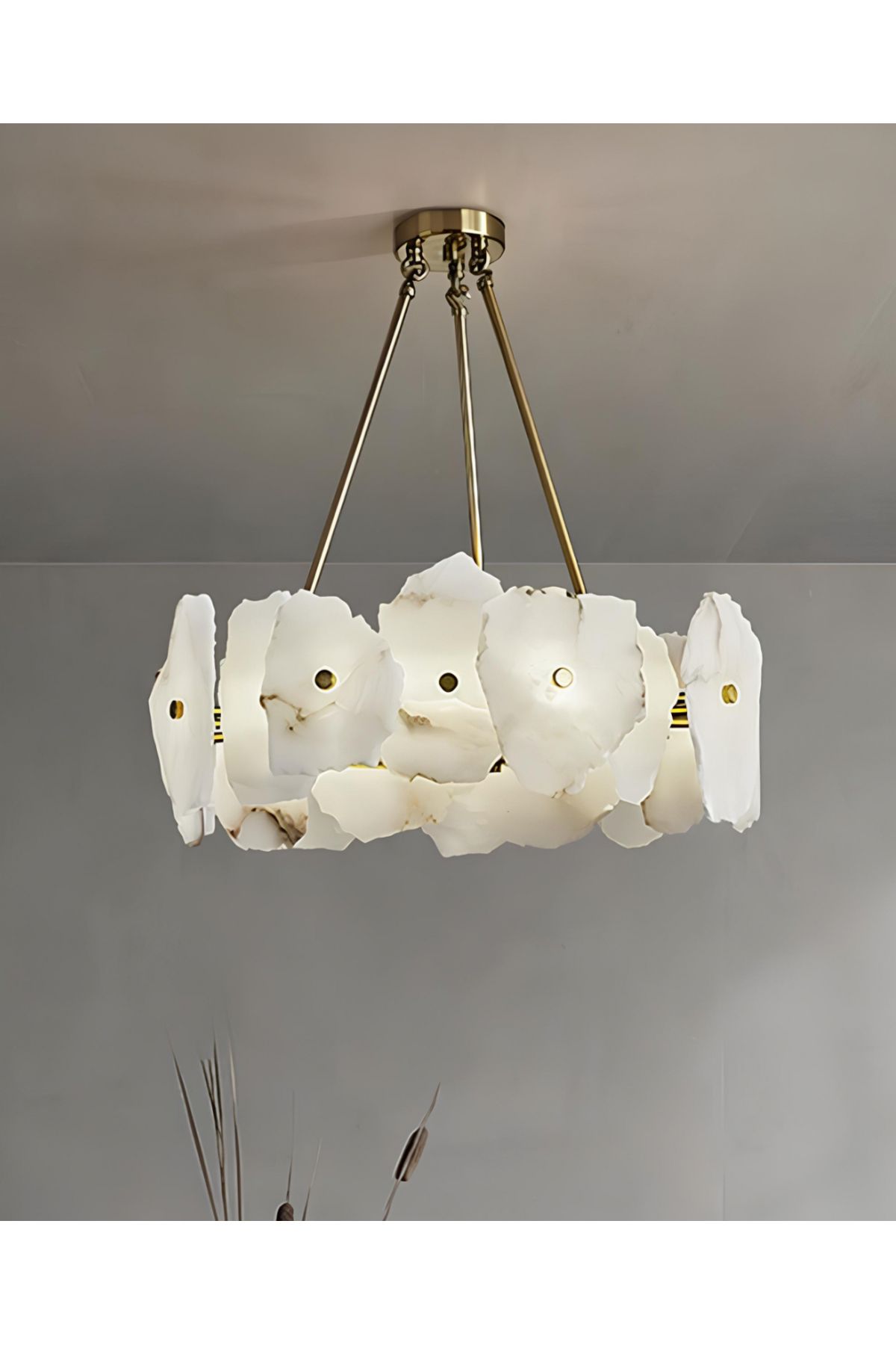 burenze Luxury Exclusive Modern Marble Tasarım Ledli Mermer Avize Eskitme Gold Sarı Led Avize 60 Cm Çap