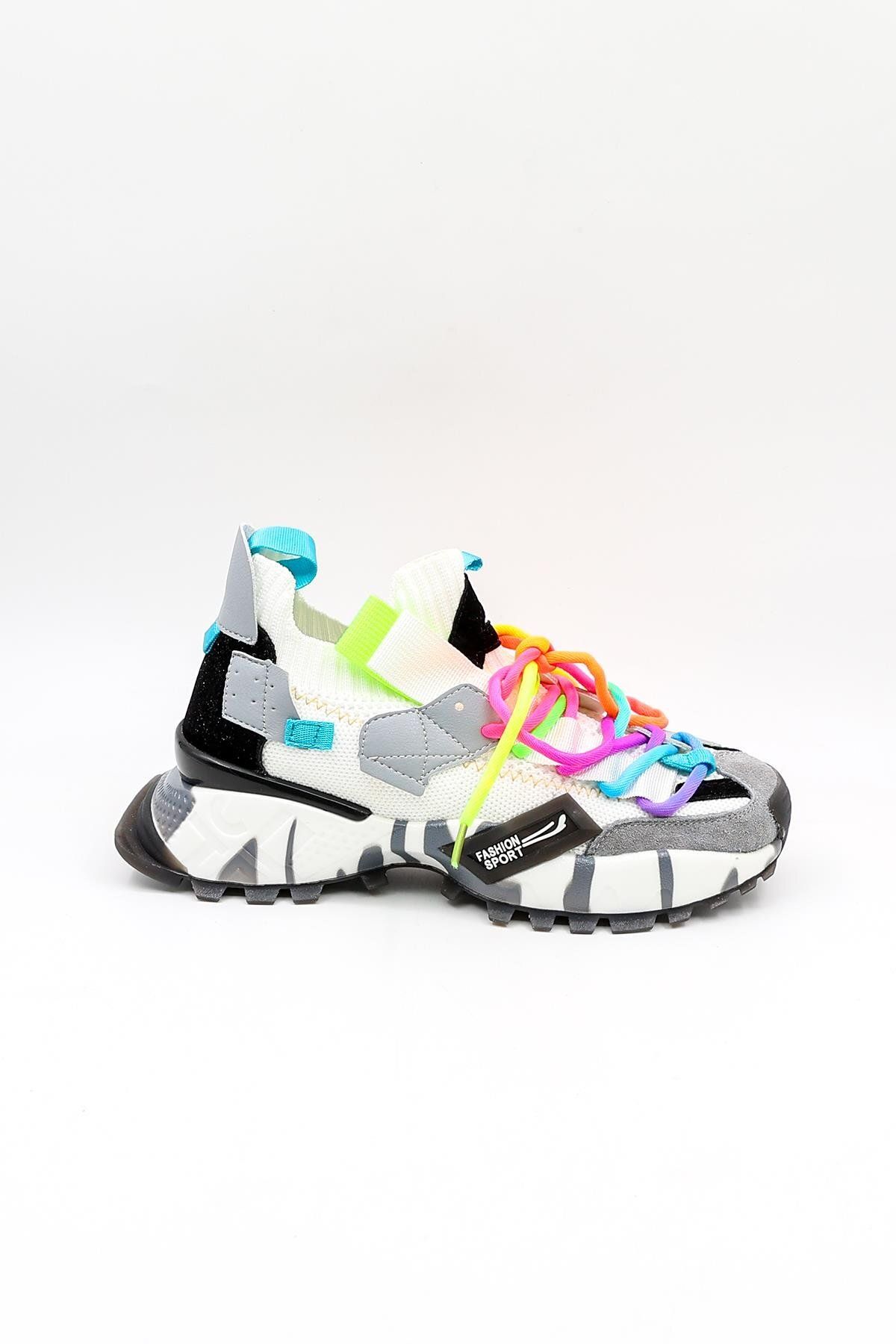 Guja İthal Bağcıklı Sneakers Unisex Spor Ayakkabı GJ303 Beyaz