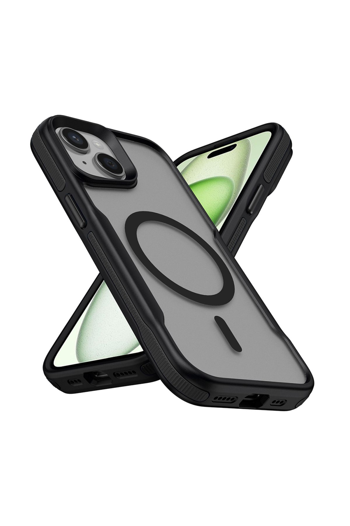 Cepustik Telefon Aksesuarları iPhone 15 Plus Kılıf M-safe Şarj Özellikli Renkli Kenar Airbag Şeritli Lamer Kılıf
