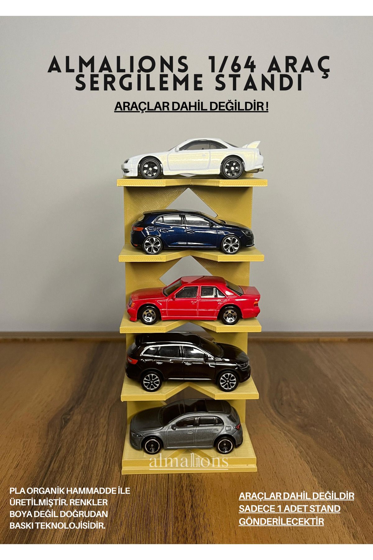 almalions 1/64 ÖLÇEK ARAÇ SERGİLEME STANDI (5 ARAÇLIK) - AÇIK KAHVERENGİ - ARAÇLAR DAHİL DEĞİLDİR!