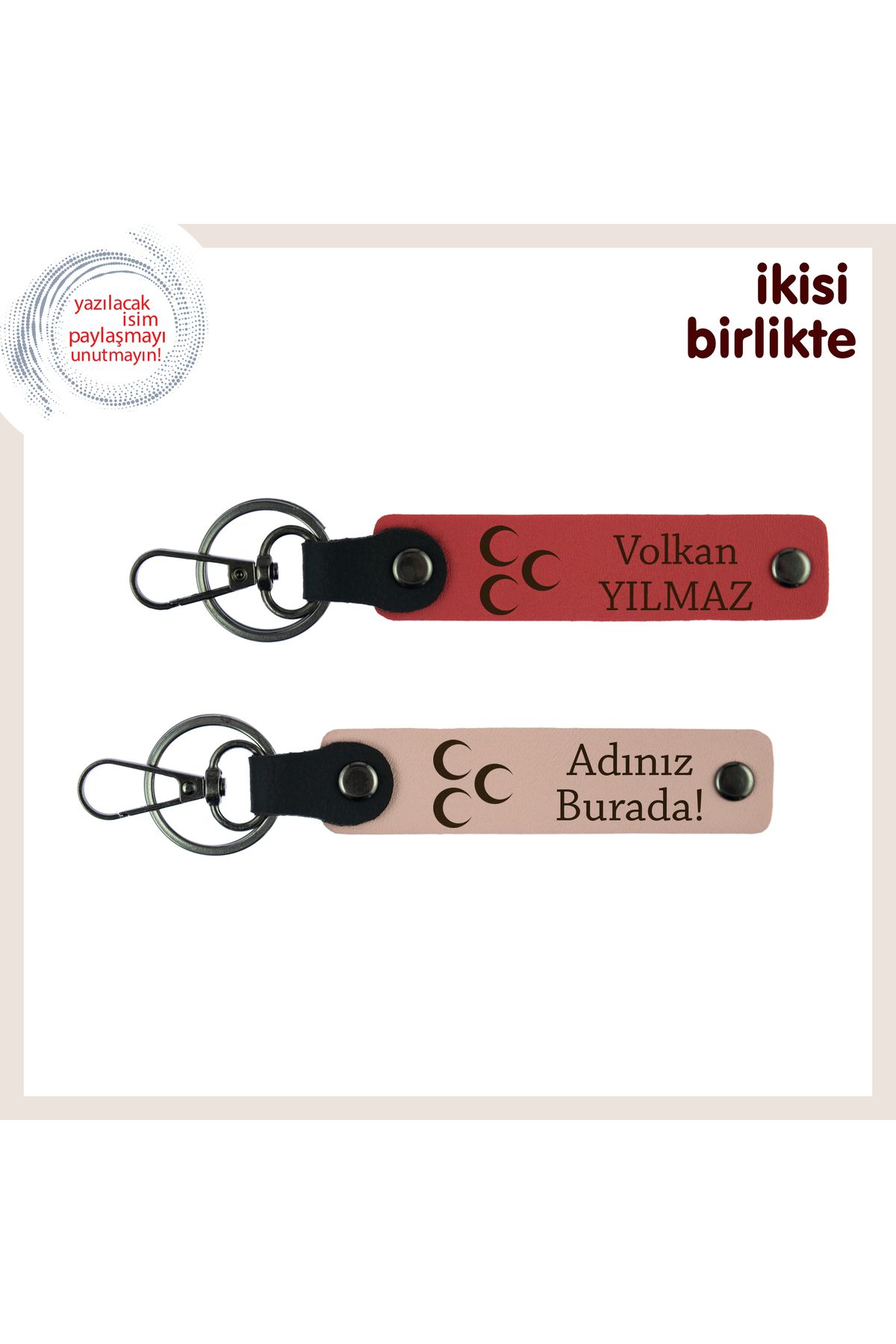 Miaju Amcaya Özgün Hediye – Üç Hilal Temalı Kişisel Anahtarlık Seti, Nar Çiçeği-Yavru Ağzı