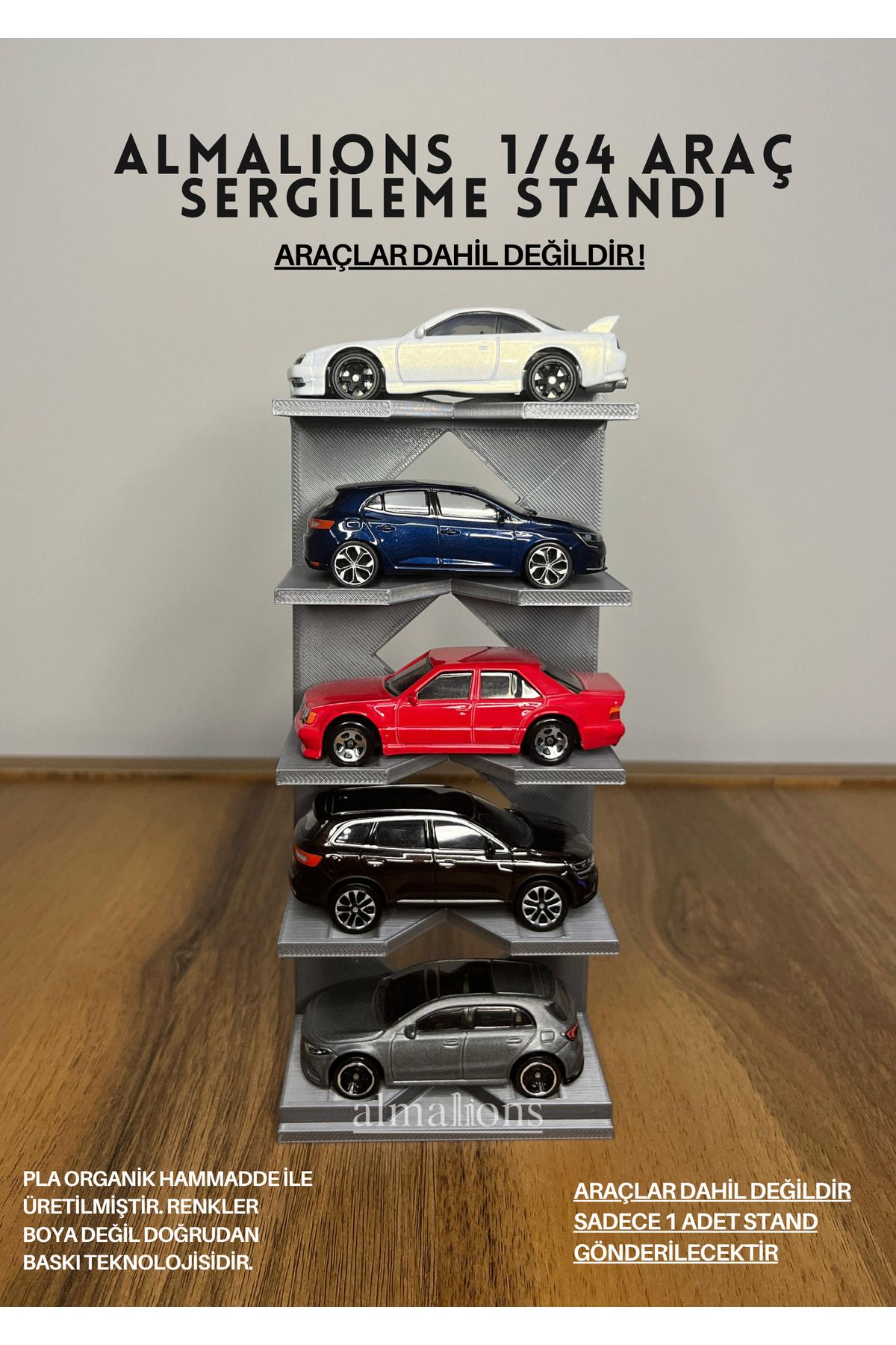 almalions 1/64 ÖLÇEK ARAÇ SERGİLEME STANDI (5 ARAÇLIK) - GÜMÜŞ GRİ - ARAÇLAR DAHİL DEĞİLDİR!