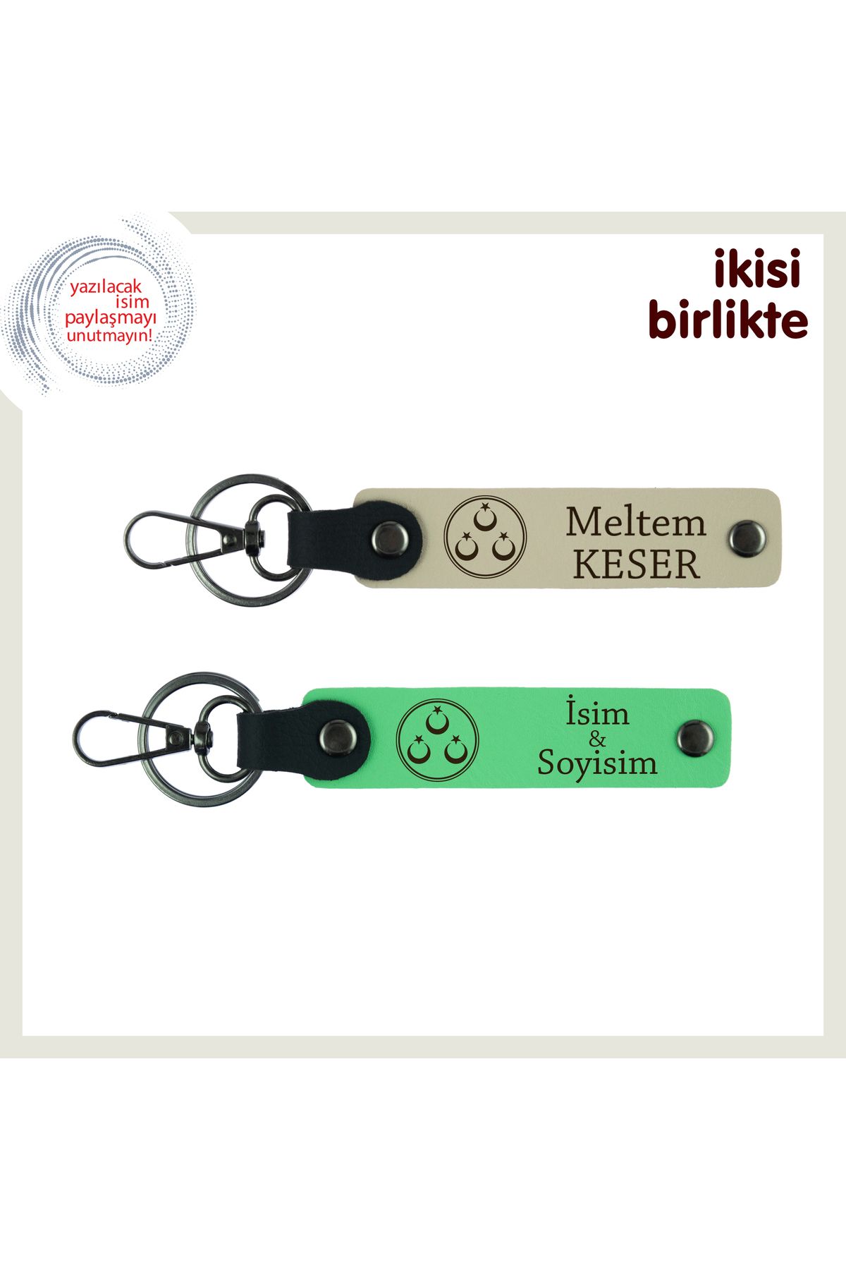 Miaju Birlikte Taşınacak Hatıra, Üç Ayyıldızlı Sevgiliye Özel Kişisel Anahtarlık Takımı, Sütlü Kahve-Yeşil