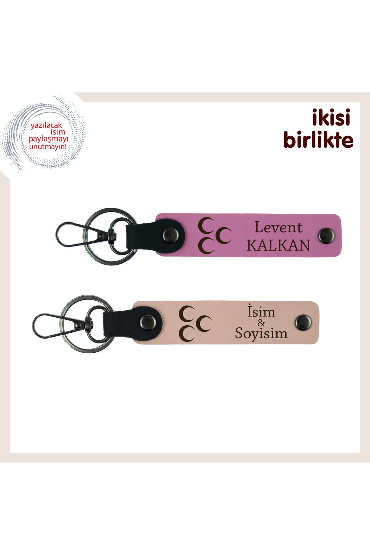 Miaju Aşkın ve Sadakatin Sembolü – Özel Üç Hilal Desenli Anahtarlık Takımı, Pembe-Yavru Ağzı