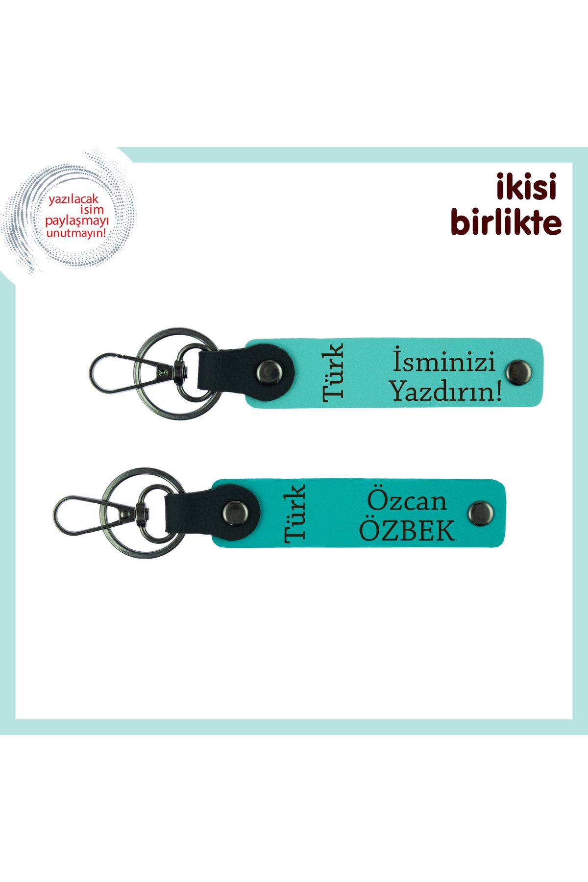 Miaju Romantik Hediyeler Arasında En Özeli – Türk Yazısı Kişiye Özel Anahtarlık, Turkuaz-Turkuaz