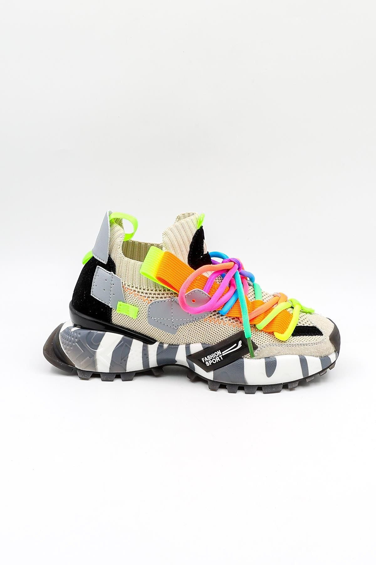 Guja İthal Bağcıklı Sneakers Unisex Spor Ayakkabı GJ303 Bej